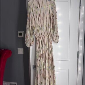 Elegant Cream Gold Mock Neck Bishop Sleeve Wedding Gown